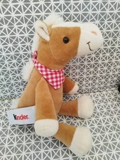 Doudou peluche cheval beige blanc bandana carreaux rouge 28 cm Kinder 