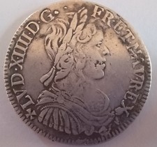 C3587 1/2 Ecu à la mèche Longue Louis XIV 1654 T Nantes Argent 