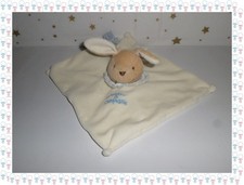 Doudou Plat Carré Lapin Crème Beige Bleu Doudou et Compagnie
