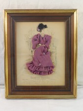 Ancien cadre gravure de mode rehaussé d'habits JOURNAL DES DEMOISELLES