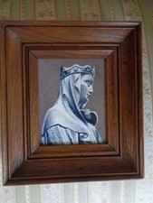 JEAN BOREL Peinture  émaillée sur lave volcanique " LA VIERGE A L'OISEAU "