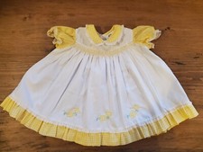 Vintage Cherbs Girls White Yellow Gingham Lace Dress - size 18 Months VTG 18M