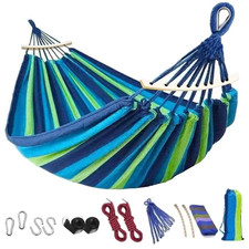 Hamac Double KENLUMO 200x150cm Toile Résistante 200kg Vert Extérieur Voyage