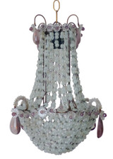 Antique Chandelier Rock Crystal Beads Purple Drops 1930 MURANO Rare