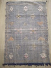 Tapis berbère,Sabra en cotton, fait main en laine Bleu 1.30x0.90m- Maroc neuf