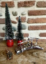 Ancien Santon Crèche : 2 Sapins + Authentique Pont Devineau Taille 3