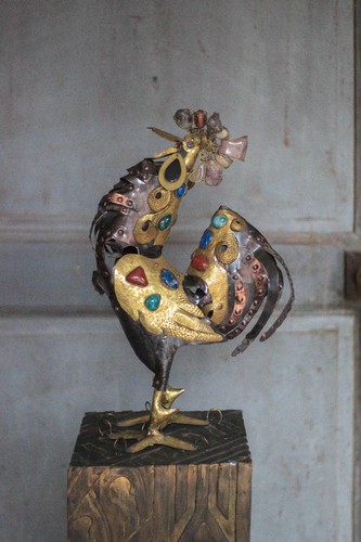 Sculpture coq métal et - sculpture, en