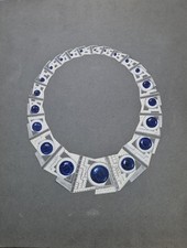 Dessin Gouache Bijou Art Deco maison LEGREGEOIS Collier Art Deco