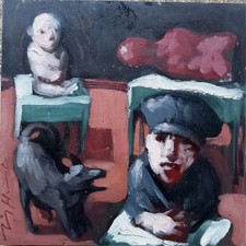 Tableau Ancien Huile Panneau Signé Jörg HERMLE (né en 1936) Expressionniste