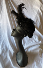 Stunning Antique French Black Beaded Matt Sequins Feather Mourning Bonnet c1880s