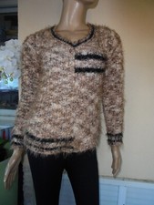 PULL BEIGE & NOIR TRES DOUX A POILS LONG  70 % LAINE T 38/40 NEUF