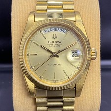 Rare Montre Suisse Bulova President Super Seville Day Date Automatic Gold Baton