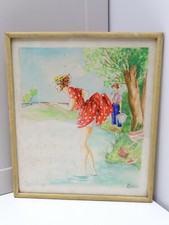 *JOLI DESSIN HUMORISTIQUE Aquarellé SOUS VERRE 1940/50  signé G.MARTEL PÊCHE 