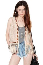 Femmes Beige Suède Cuir Gilet