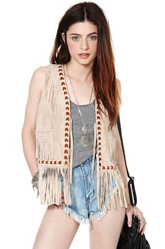 Femmes beige suède cuir - cuir, gilet