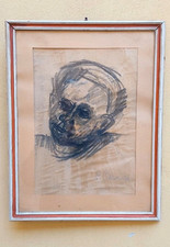 Dessin Piero Pierini (1908-1984) Charbon Papier Portrait Années 60
