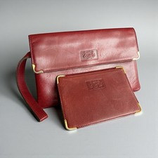 Didier Lamarthe pochette cuir véritable bordeaux + porte-cartes vintage