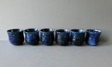 6 tasses à café ou à thé, en grès émaillé bleu, travail artisanal pièces uniques