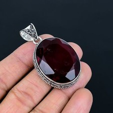 Pendentif ancien ovale en argent sterling 925 grenat grenat mozambique 2,3" V...