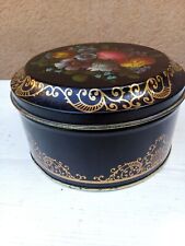 BOITE à GATEAUX CHOCOLATS BONBONS EN TÔLE ANCIENNE DECOREE DE FLEURS VINTAGE TBE