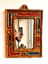 Miroir en terre cuite émaillée François Lanusé 43,5 cm décor brutaliste