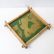 PLATEAU VINTAGE 1960 EN BAMBOU & BOIS A DECOR DE HERON 60S 1960S ANNEES 60