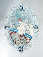 ⚜️ Assiette Plateau Liberty Art Nouveau 1910S Céramique Maiolica Peint à la Main