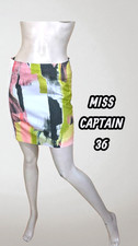 Miss Captain Taille 36  jupe en jeans jean denim vert blanc rose