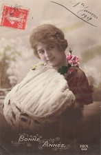 CP BONNE ANNEE FEMME ELEGANTE