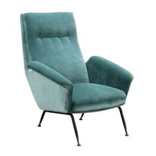 Fauteuil Vintage Velours Métal Laiton Italie des Années 50-60 Original