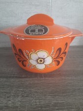 VINTAGE COCOTTE FAITOUT  EN FONTE EMAILLEE ORANGE  nomar   style le creuset 