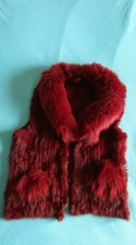 Gilet sans manche en lapin et col renard taille 38/40 couleur bordeaux/grenat