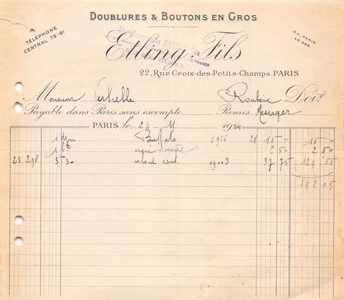 Facture 1924 boutons - facture,