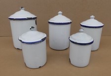 Série 5 anciennes boites pots à épices émaillées déco cuisine spice box series