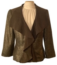 NWT Hilton Hollis Gold Brown Ruffle Metallic Suede 2 Escada Jacket $795 NWT