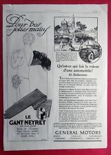 Publicité de presse 1925 Automobile GENERAL MOTORS - Le GANT NEYRET en soie pure