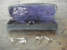 Paire lunettes anciennes, bésicles, lorgnons or? plaqué? XIXe étui+2 pince-nez