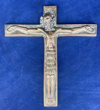 Crucifix bronze Max Le Verrier vers 1280 signé croix murale 18x17cm art déco vtg