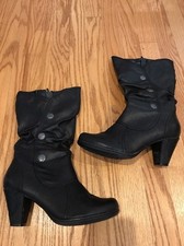 BARE TRAPS Black Silver Button Studded High Heels BOOTS Womens Shoes Sz 7.5 #