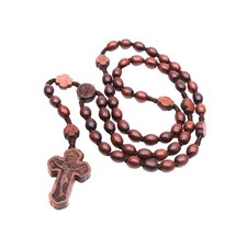 Collier chapelet croix, bijoux religieux, pendentif catholique, perles en bois