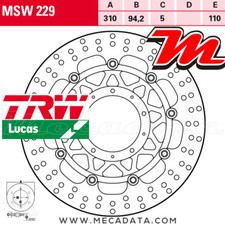 Disque de frein Avant TRW MSW 229 Honda VFR 800 X Crossrunner ABS (RC80) 2016