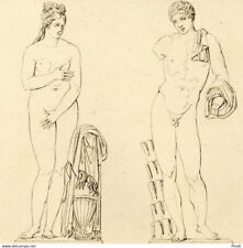 Statue Vénus d'Arles Capitole Belvédère Antinous Gravure originale XIXe