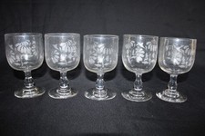 5 verres ballon à eau gravé à l'acide, décor fleurs, époque 1900, hauteur 13 cm