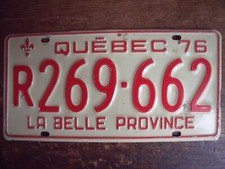 Plaque Minéralogique Tôle QUEBEC La belle province 1976