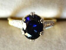 Saphir Bleu Royal de 2,575 ct - Bague Argent 925 Doré avec Zircons