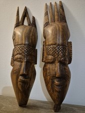 Lot De 2 Masques Africains En Bois - 28 Cm