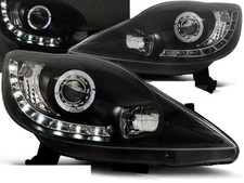 Paire de feux phares pour Peugeot 107 de 2005 à 2011 Angel Eyes LED noir