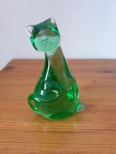 Sculpture de chat en verre lourd de Murano couleur verte 9x15 cm