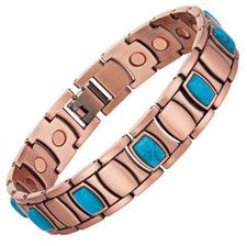 Bracelet magnétique cuivre avec des aimants modèle Copernic turquoises