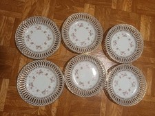 6 Anciennes Assiettes Ajourées à Dessert en Porcelaine Numérotées